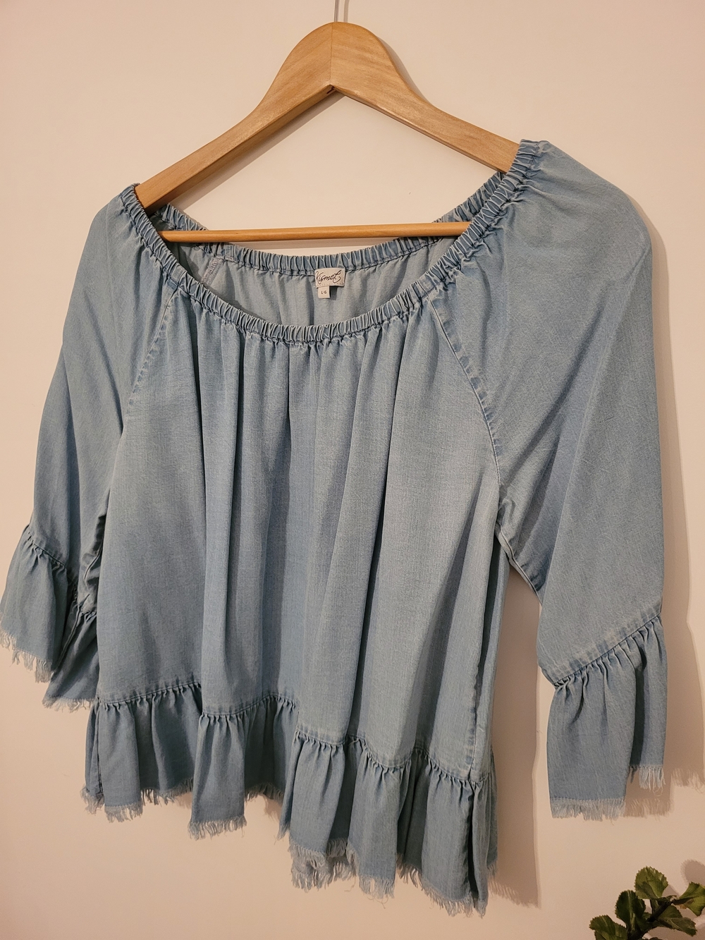 Kismet Light Blue Ruffled Peasant Blouse